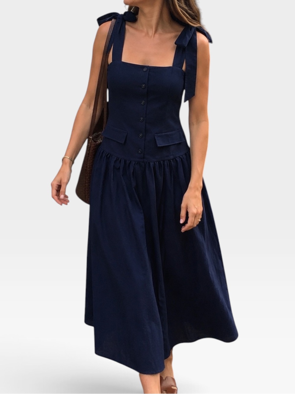 NWT English Factory Silk Blend Square Neck Navy Tie-Shoulder Maxi Dress SMALL